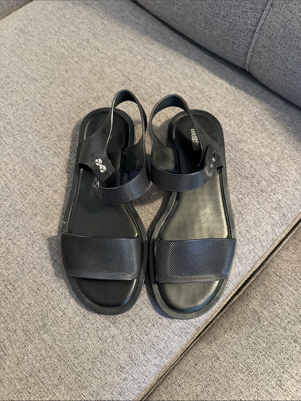 Melissa Black Slingback Textured Strap Sandals